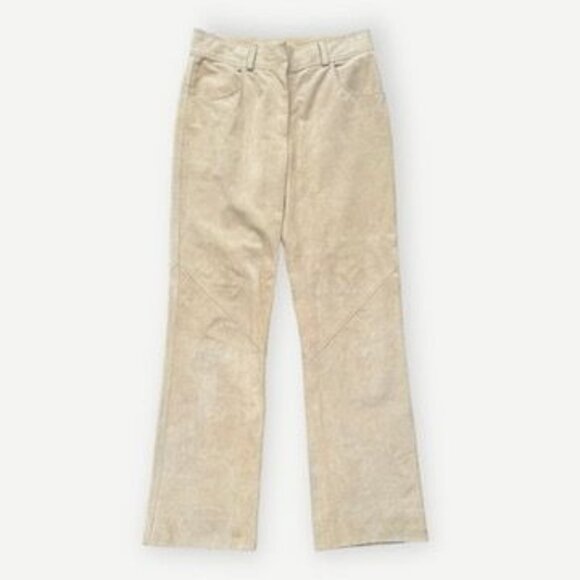 Vintage Genuine Suede Leather Pants 6 Tan Ombre DKNY Vintage Retro 90s Straight - Picture 1 of 9